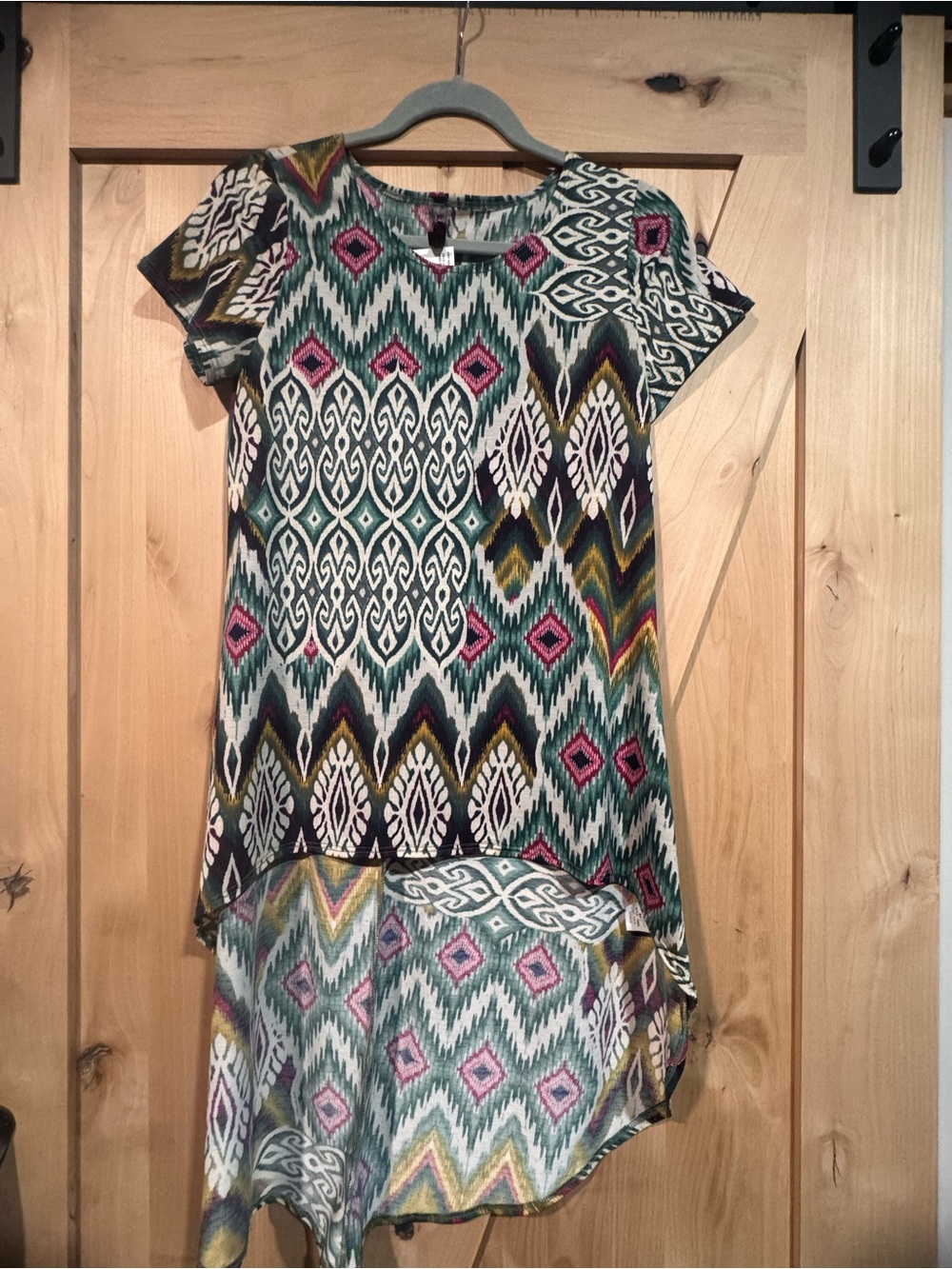 Crece Ikat Print Tunic Top in Teal, Pink & Cream